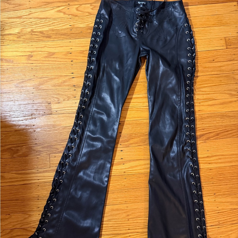 Dolls Kill Black Lace-Up leather pants great condition